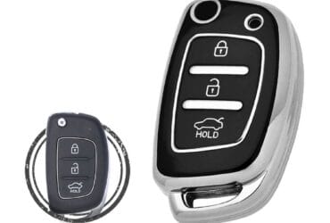 TPU Key Cover Case For Hyundai Creta I10 Sonata Azera Flip Key Remote 3 Button Black Chrome Color