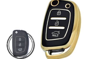 TPU Key Cover Case Protector For Hyundai Creta I10 Sonata Azera Flip Key Remote 3 Button BLACK GOLD Color