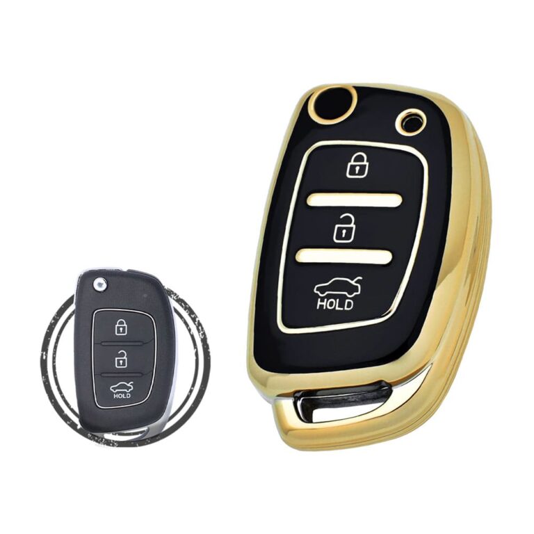 TPU Key Cover Case Protector For Hyundai Creta I10 Sonata Azera Flip Key Remote 3 Button BLACK GOLD Color