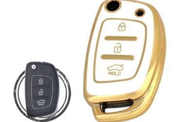 TPU Key Cover Case For Hyundai Creta I10 Sonata Azera Flip Key Remote 3 Button WHITE GOLD Color