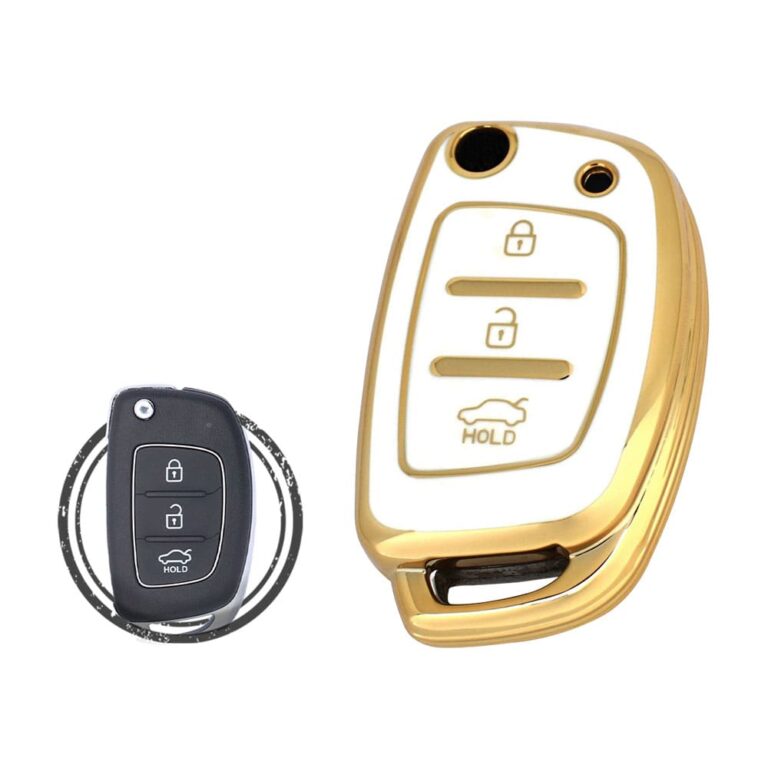 TPU Key Cover Case For Hyundai Creta I10 Sonata Azera Flip Key Remote 3 Button WHITE GOLD Color