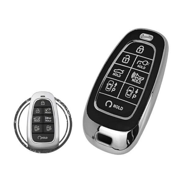 TPU Key Cover Case For 2022 Hyundai IONIQ Smart Key Remote 8 Button Black Chrome Color