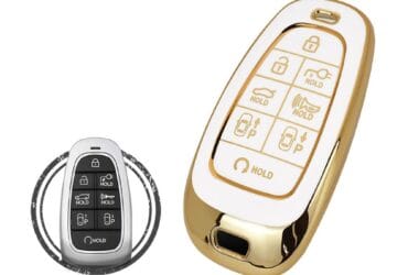 TPU Key Cover Case For 2022 Hyundai IONIQ Smart Key Remote 8 Button WHITE GOLD Color