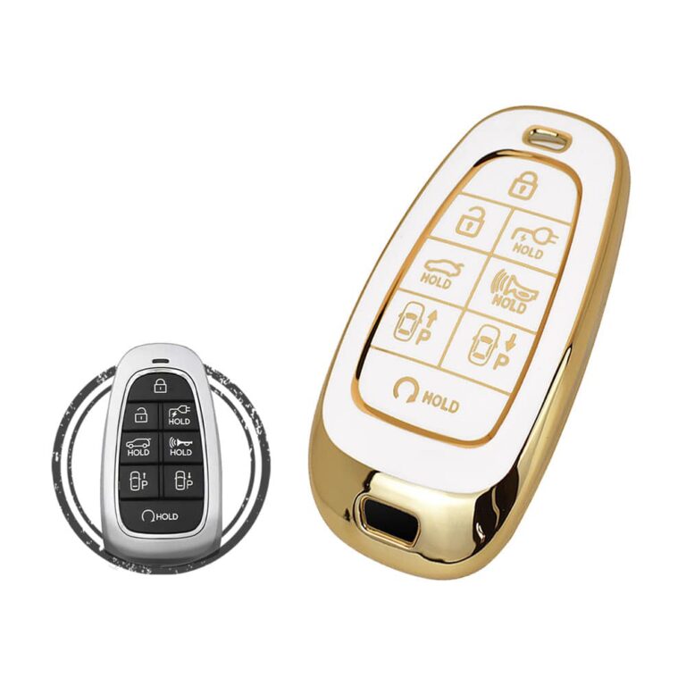 TPU Key Cover Case For 2022 Hyundai IONIQ Smart Key Remote 8 Button WHITE GOLD Color