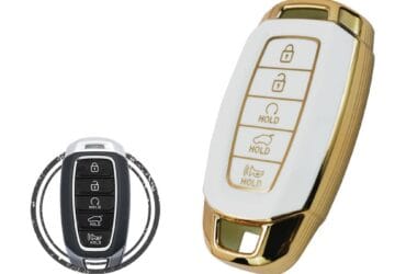 TPU Key Cover Case For Hyundai Palisade Kona Elantra Avante Smart Key Remote 5 Button WHITE GOLD Color