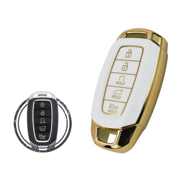 TPU Key Cover Case For Hyundai Palisade Kona Elantra Avante Smart Key Remote 5 Button WHITE GOLD Color