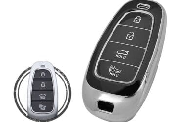 TPU Key Cover Case For Hyundai Nexo Grandeur Smart Key Remote 4 Button Black Chrome Color