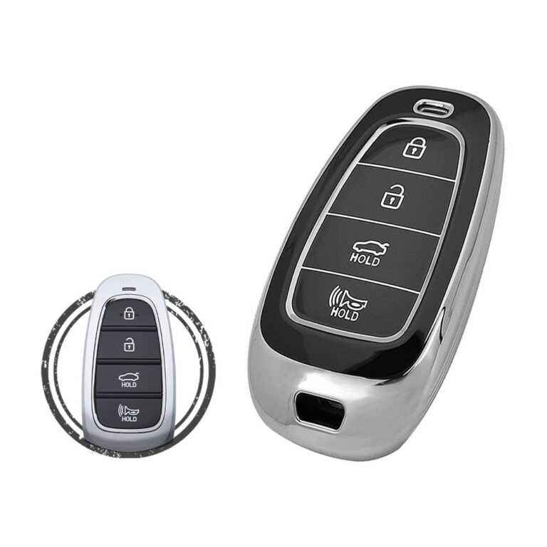 TPU Key Cover Case For Hyundai Nexo Grandeur Smart Key Remote 4 Button Black Chrome Color