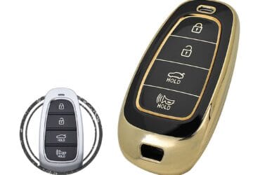 Coque en TPU pour clé intelligente Hyundai Nexo Grandeur 4 boutons Couleur Noir et Or