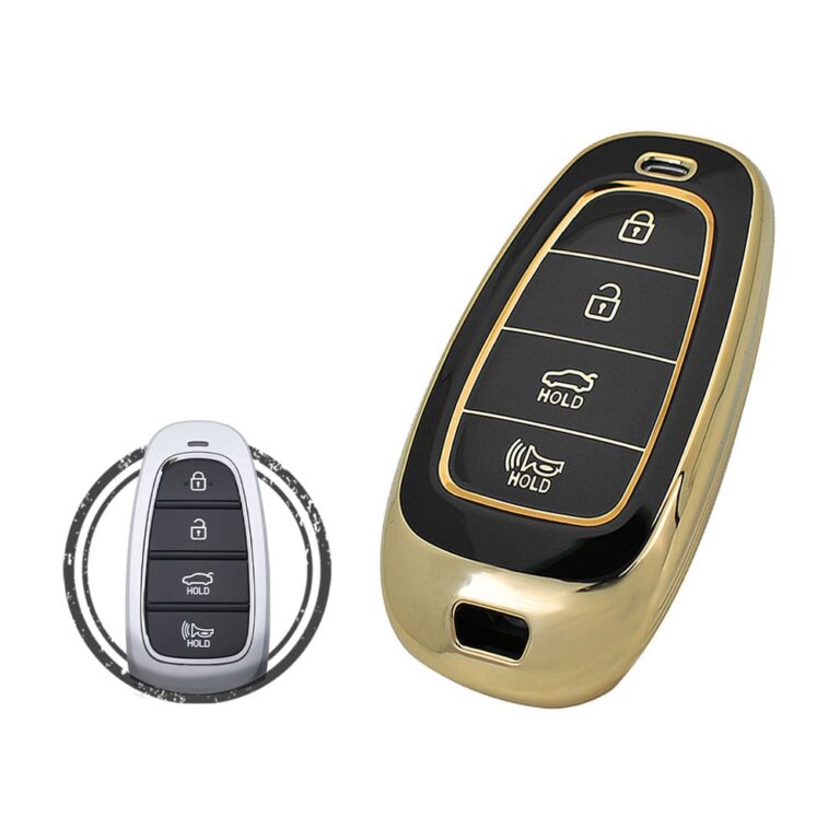 TPU Key Cover Case Protector For Hyundai Nexo Grandeur Smart Key Remote 4 Button BLACK GOLD Color