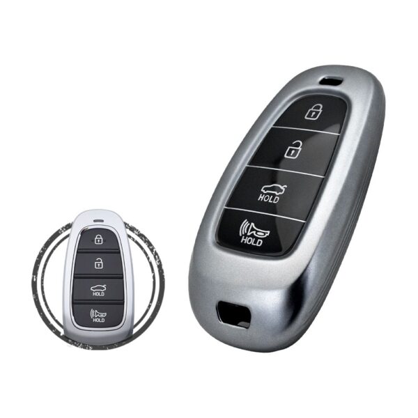 TPU Car Key Fob Cover Case For Hyundai Nexo Grandeur Smart Key Remote 4 Button BLACK Metal Color