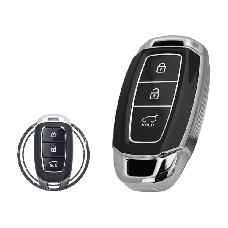 TPU Key Cover Case For Hyundai Palisade Kona Venue Santa Fe Smart Key Remote 3 Button Black Chrome Color