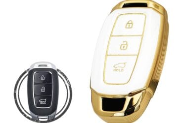 TPU Key Cover Case For Hyundai Palisade Kona Venue Santa Fe Smart Key Remote 3 Button WHITE GOLD Color