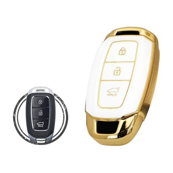 TPU Key Cover Case For Hyundai Palisade Kona Venue Santa Fe Smart Key Remote 3 Button WHITE GOLD Color
