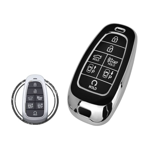 TPU Key Cover Case For Hyundai Palisade Tucson Staria Sonata Smart Key Remote 7 Button Black Chrome Color