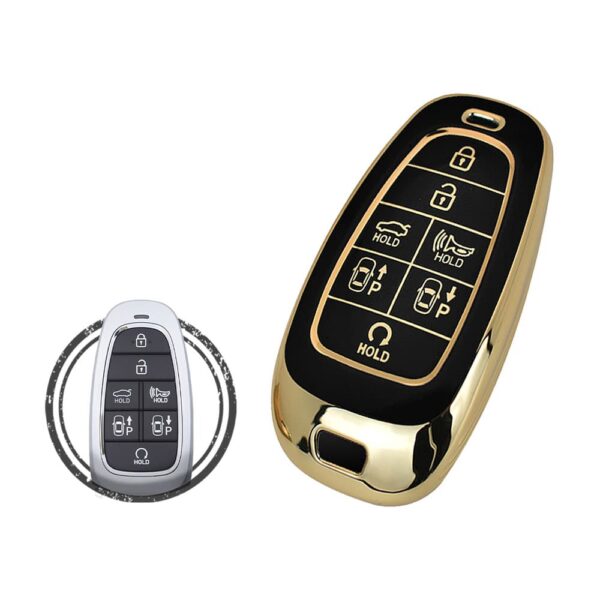 TPU Key Cover Case Protector For Hyundai Palisade Tucson Staria Sonata Smart Key Remote 7 Button BLACK GOLD Color