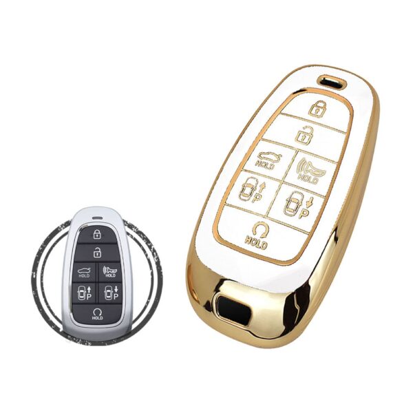 TPU Key Cover Case For Hyundai Palisade Tucson Staria Sonata Smart Key Remote 7 Button WHITE GOLD Color