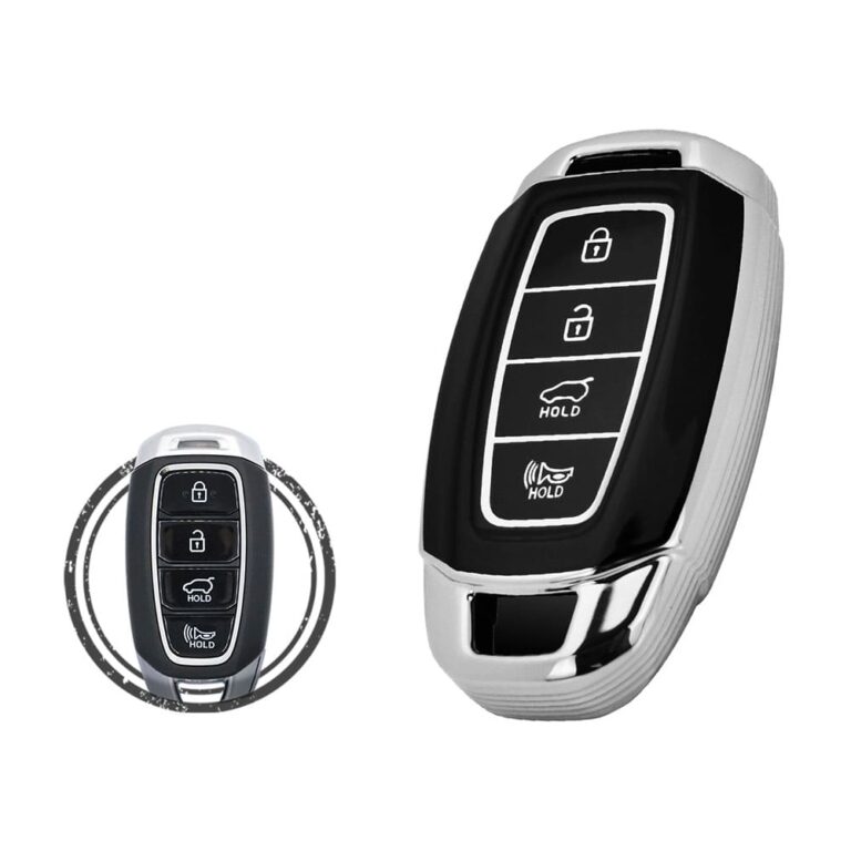 TPU Key Cover Case For Hyundai Santa Fe Elantra GT Kona Smart Key Remote 4 Button Black Chrome Color