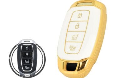 TPU Key Cover Case For Hyundai Santa Fe Elantra GT Kona Smart Key Remote 4 Button WHITE GOLD Color