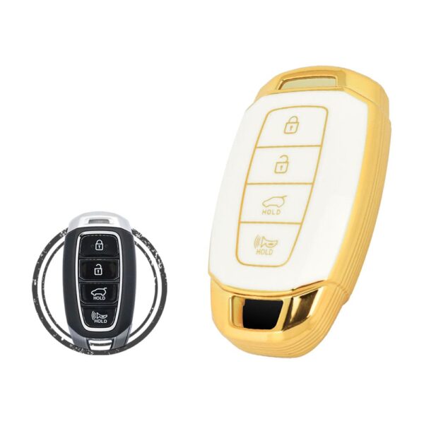 TPU Key Cover Case For Hyundai Santa Fe Elantra GT Kona Smart Key Remote 4 Button WHITE GOLD Color
