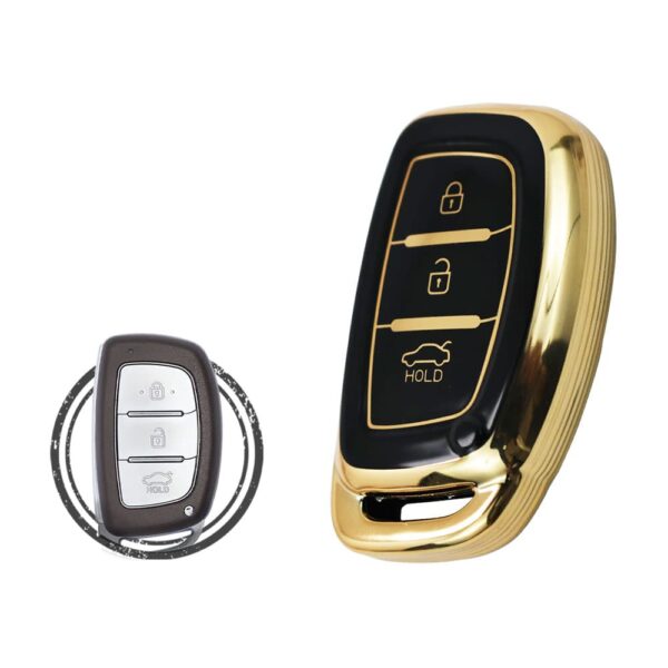 TPU Key Cover Case Protector For Hyundai Elantra Grand I10 Tucson Ioniq Smart Key Remote 3 Button BLACK GOLD Color