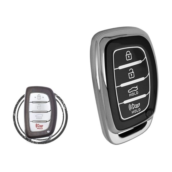 TPU Key Cover Case For Hyundai Elantra Sonata Smart Key Remote 4 Button Black Chrome Color