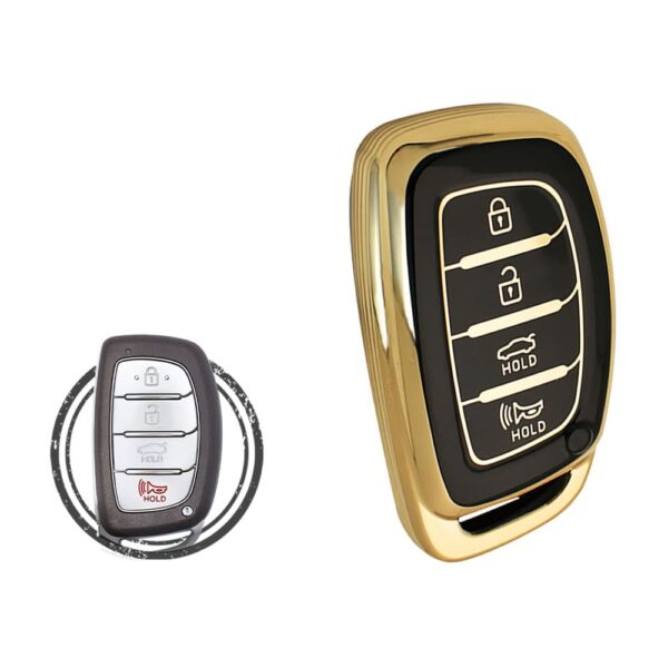 TPU Key Cover Case Protector For Hyundai Elantra Sonata Smart Key Remote 4 Button BLACK GOLD Color