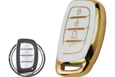 TPU Key Cover Case For Hyundai Creta Sonata Tucson Smart Key Remote 4 Button w/ Start WHITE GOLD Color