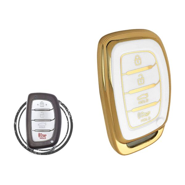 TPU Key Cover Case For Hyundai Elantra Sonata Smart Key Remote 4 Button WHITE GOLD Color