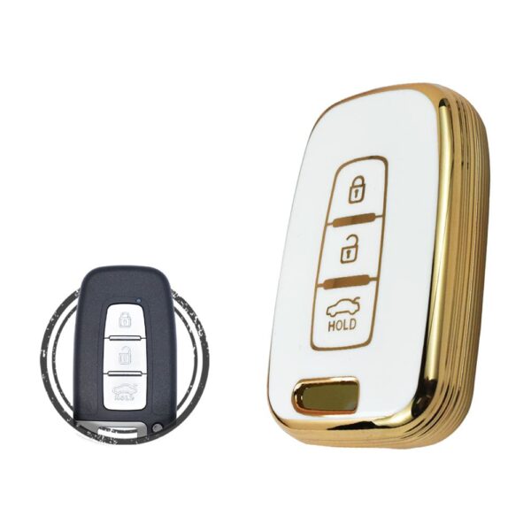 TPU Key Cover Case For Hyundai Veloster Sonata Tucson Smart Key Remote 3 Button WHITE GOLD Color