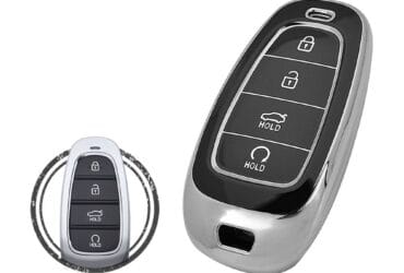 TPU Key Cover Case For Hyundai Tucson Sonata Santa Fe Smart Key Remote 4 Button w/ Start Black Chrome Color