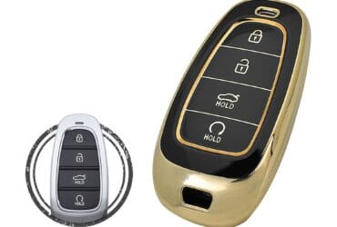 TPU Key Cover Case Protector For Hyundai Tucson Sonata Santa Fe Smart Key Remote 4 Button w/ Start BLACK GOLD Color