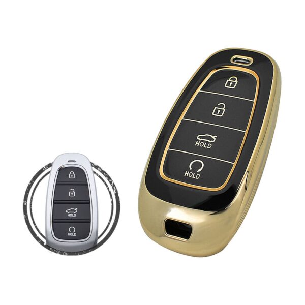 TPU Key Cover Case Protector For Hyundai Tucson Sonata Santa Fe Smart Key Remote 4 Button w/ Start BLACK GOLD Color