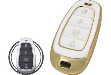 TPU Key Cover Case For Hyundai Tucson Sonata Santa Fe Smart Key Remote 4 Button w/ Start WHITE GOLD Color