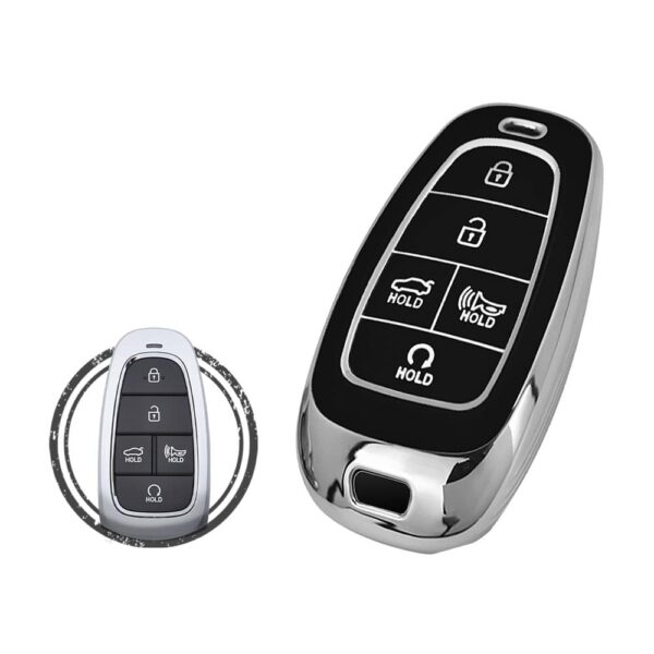TPU Key Cover Case For Hyundai Tucson Santa Fe Sonata Palisade Smart Key Remote 5 Button Black Chrome Color