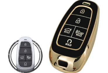 TPU Key Cover Case Protector For Hyundai Tucson Santa Fe Sonata Palisade Smart Key Remote 5 Button BLACK GOLD Color