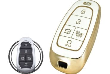 TPU Key Cover Case For Hyundai Tucson Santa Fe Sonata Palisade Smart Key Remote 5 Button WHITE GOLD Color