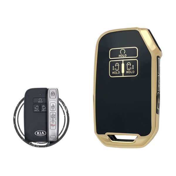 TPU Key Cover Case Protector For KIA Carnival Smart Key Remote 7 Button BLACK GOLD Color