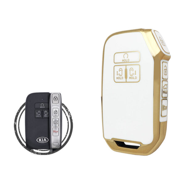 TPU Key Cover Case For KIA Carnival Smart Key Remote 7 Button WHITE GOLD Color