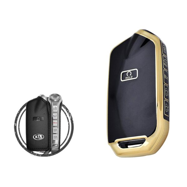 TPU Key Cover Case Protector For 2023 KIA Stinger Smart Key Remote 6+1 Button BLACK GOLD Color 95440-J6610