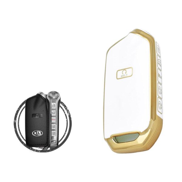 TPU Key Cover Case For 2023 KIA Stinger Smart Key Remote 6+1 Button WHITE GOLD Color 95440-J6610