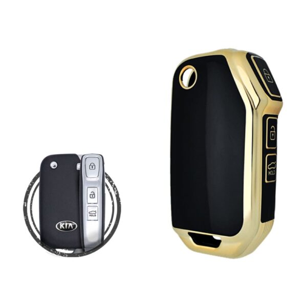 TPU Key Cover Case Protector For KIA Sportage Cerato Cadenza Flip Key Remote 3 Button BLACK GOLD Color