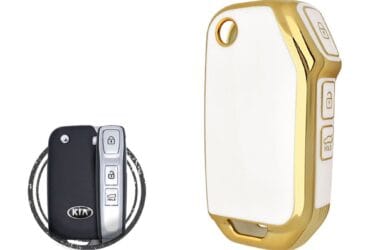 Coque en TPU pour clé pliante télécommande KIA Sportage Cadenza 3 boutons Couleur Blanc et Or