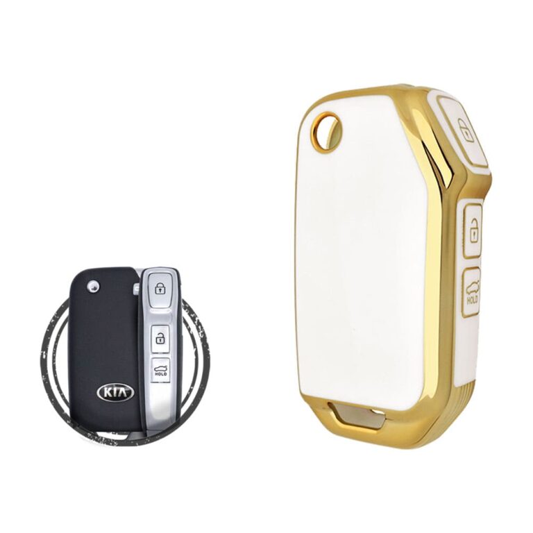 TPU Key Cover Case For KIA Sportage Cerato Cadenza Flip Key Remote 3 Button WHITE GOLD Color