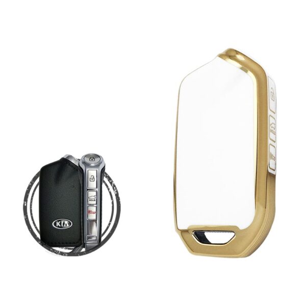 TPU Key Cover Case For KIA Stinger K900 Smart Key Remote 4 Button WHITE GOLD Color