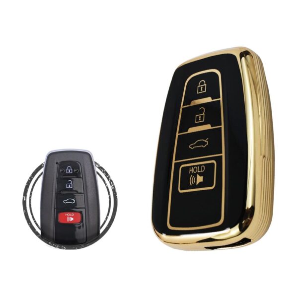 TPU Key Cover Case Protector For Toyota Avalon Camry Corolla Smart Key Remote 4 Button BLACK GOLD Color