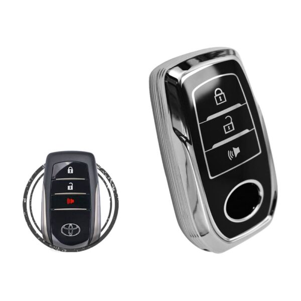 TPU Key Cover Case For Toyota Land Cruiser Hilux Smart Key Remote 3 Button Black Chrome Color