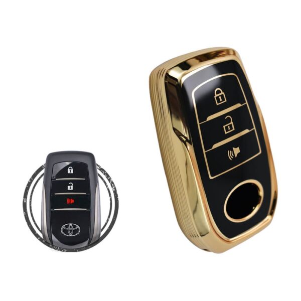 TPU Key Cover Case Protector For Toyota Land Cruiser Hilux Smart Key Remote 4 Button BLACK GOLD Color