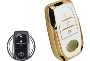 TPU Key Cover Case For Toyota Land Cruiser Hilux Smart Key Remote 3 Button WHITE GOLD Color