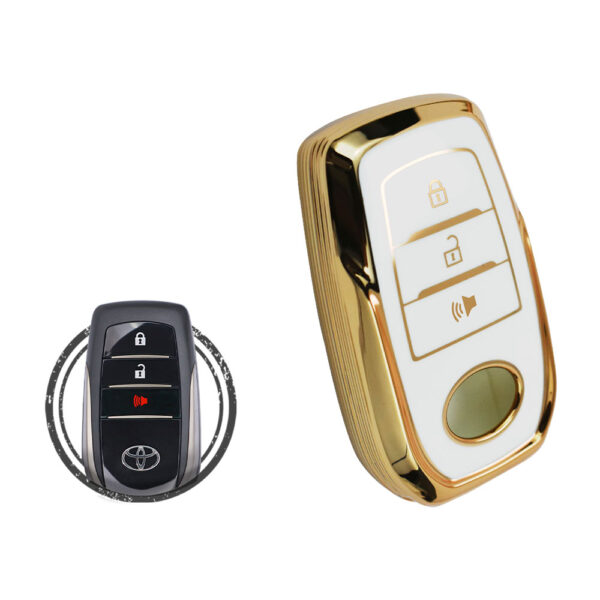 TPU Key Cover Case For Toyota Land Cruiser Hilux Smart Key Remote 3 Button WHITE GOLD Color